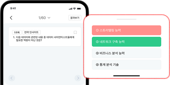 PT 화면. 문제 선택지